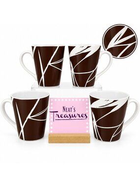 Home Target DUSK Brown Chocolate Geometric Leaves Stoneware 14oz Cups Mugs Set 4
